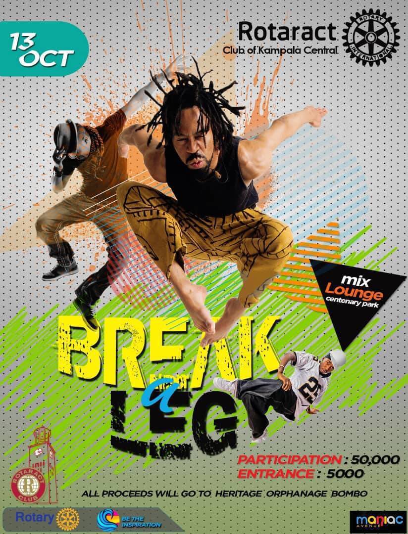 CSevume's tweet photo. Why be moody when you can shake your booty? See U today @Mix Lounge Centenary park for this season’s Break-a-leg for Charity event. The odds are high, so come see for yourself as we give back to the community through dance @KadduAfrika @D9211Rotaract @fatiesemujju @ROCK_Kampala https://t.co/zu8HuWlwD8