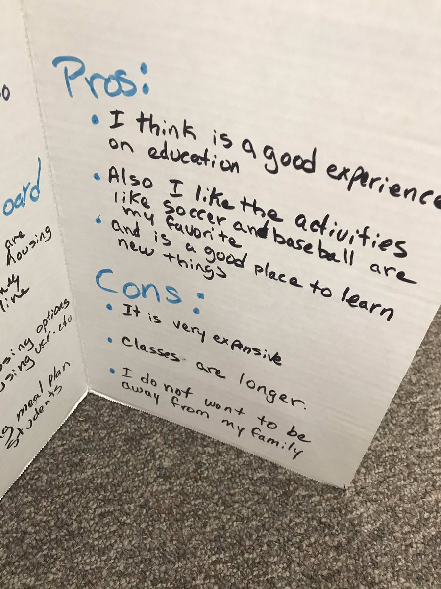 ErikaLizette18's tweet photo. My 4th &amp; 5th graders did their research on a college of their choice for #cko2018 I asked them to include their pros/cons.  Many of them seemed to really focus on tuition prices and distance from home @UCRiverside apparently for some of them you’re a bit too far  😁 https://t.co/ogXJbsdC08