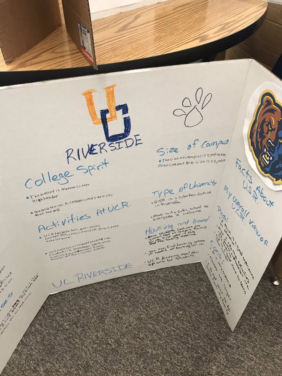 ErikaLizette18's tweet photo. My 4th &amp; 5th graders did their research on a college of their choice for #cko2018 I asked them to include their pros/cons.  Many of them seemed to really focus on tuition prices and distance from home @UCRiverside apparently for some of them you’re a bit too far  😁 https://t.co/ogXJbsdC08