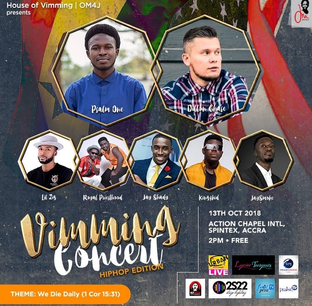 HeavensConnects's tweet photo. ITS TODAY.  Join @PsalmUno
@Dillonchaseok @iamkingzkid @Jaysmoke @lilzigintown @Jayshadymusic  @royalpghana Starts at 2pm. Action Chapel International Spintex Road. #VimmingConcertHiphop #WeDieDaily #VimmingConcert https://t.co/sJolzBr675