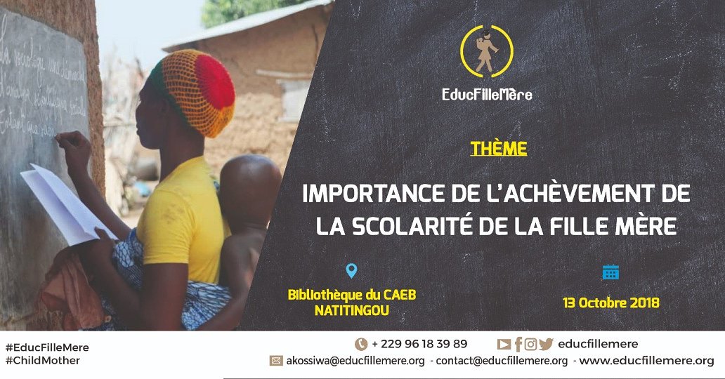 EducFilleMere's tweet photo. Rendez-vous ce jour à 10h à la bibliothèque du CAEB de Natitingou pour encourager les #filles à achever leur scolarité. #EducFilleMere #DayOfTheGirl #Journéedelafille https://t.co/YXnEJSUL4X