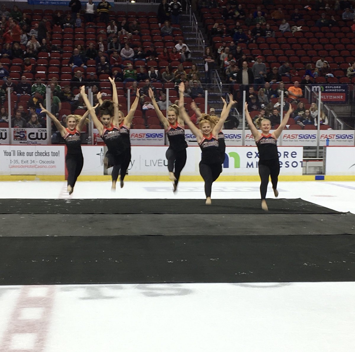 mhspomsteam's tweet photo. So we drove 2+ hours to perform a 2 minute routine at the Iowa Wild Game. ππ€ But so much fun was had, good food was ate, laughs were shared, and memories were created! #MHSPoms #IowaWild #WhatANight https://t.co/h6WNARXv5s