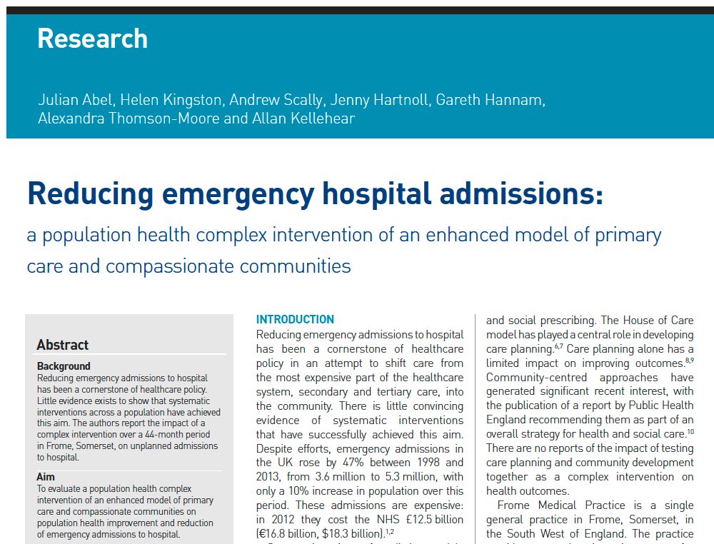 Reducing emergency hospital admissions: a population health complex intervention of an enhanced model of primary care & #compassionatecommunities. 
bjgp.org/content/early/…
Great to see this research out abt @MendipHCM! 
Congrats @julianbel1 @JennyHartnoll 
#hpm #eolc #comcom