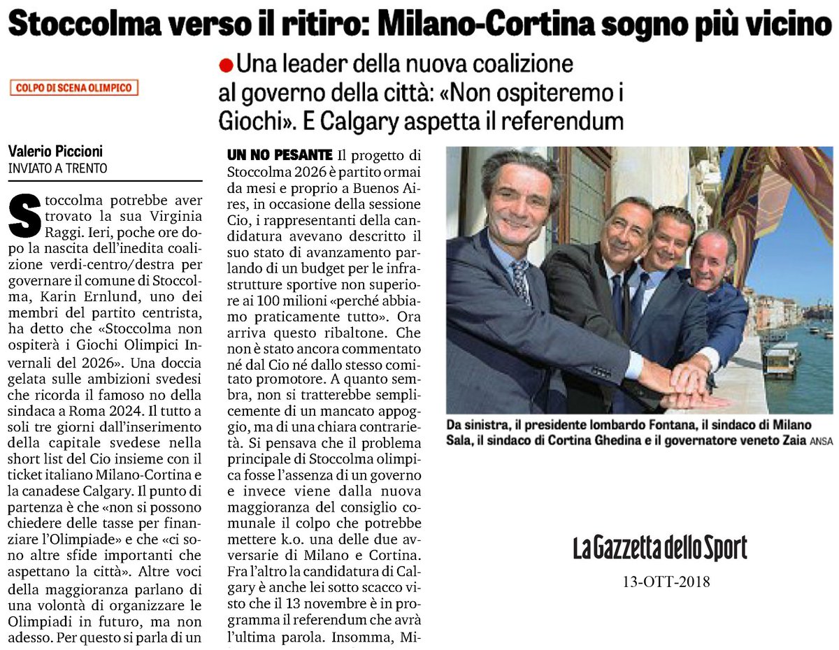 #Stoccolma ha espresso l'intenzione di ritirarsi dalla corsa per i #Giochi 2026. Noi continuiamo a lavorare alla #candidatura Milano-Cortina, certi che in ogni caso la nostra proposta sarebbe la migliore.

#Olimpiadi #Olimpiadi2026 #MilanoCortina
#AsseLombardoVeneto #UnitiSiVince