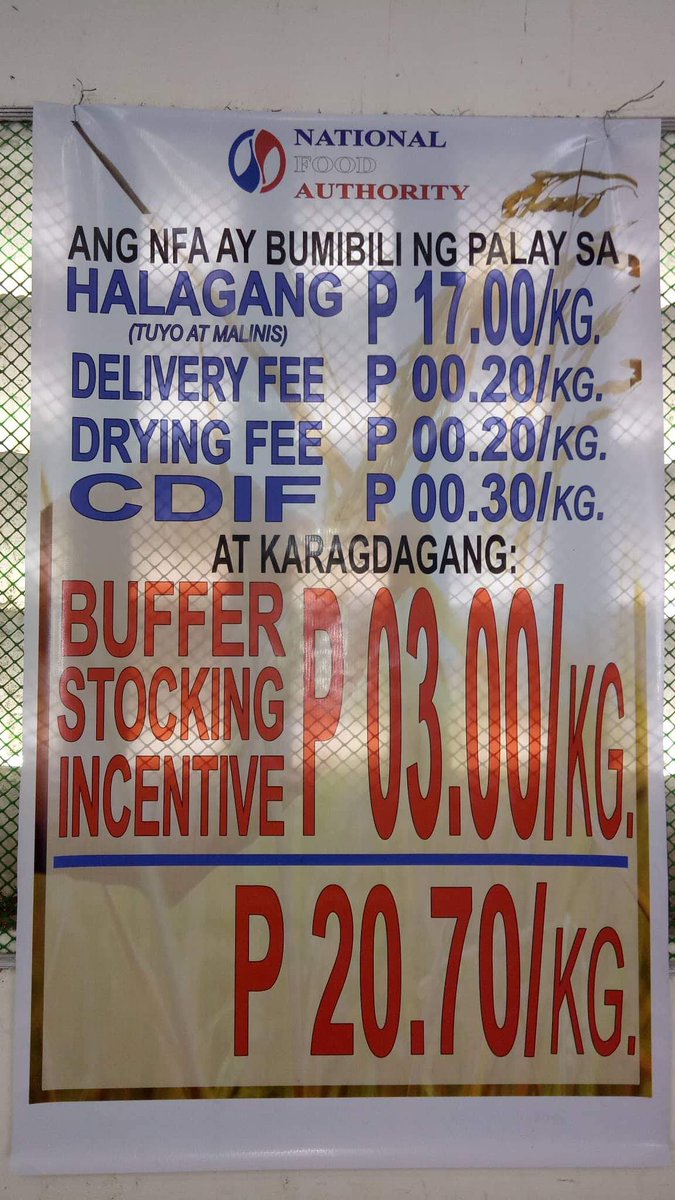 MovingForwardPH's tweet photo. Agriculture Sec. @mannypinol | 

NFA allots Php 6.7 billion to buy farmers' palay produce.

NFA buying price:

Before: Php 17/kilo

NOW: Php 20.7/kilo 

Also, farmers can use drying facilities at NFA for FREE.

#HappyWithDu30 😀👊🇵🇭

https://t.co/PE9IKavUNU https://t.co/3ZeOdSKrRN