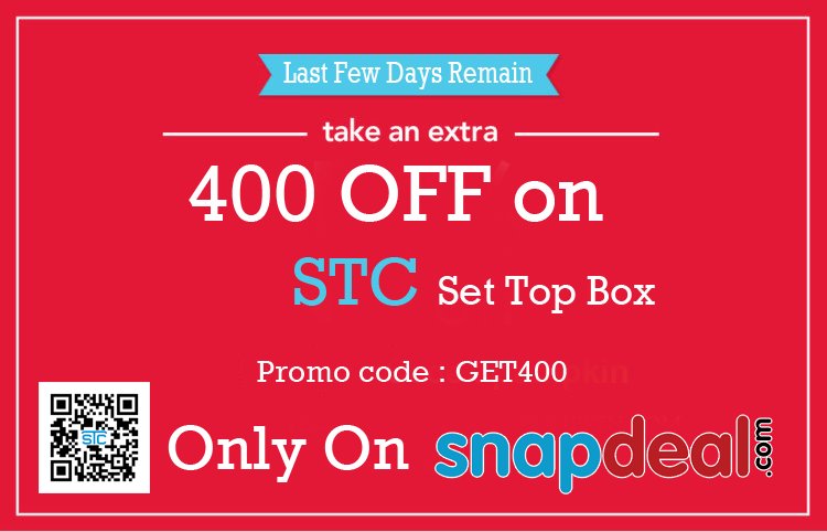 SwaroopTechno's tweet image. Use Promocode &amp;amp; Get 400/- Rs Off On STC SET TOP BOX..........!!

#Snapdeal #UsePromocode #GET400 #MegaSale #LimitedTimeOffers #STC #SetTopBox #NavratriSale2018

snapdeal.com/seller/S458e6
