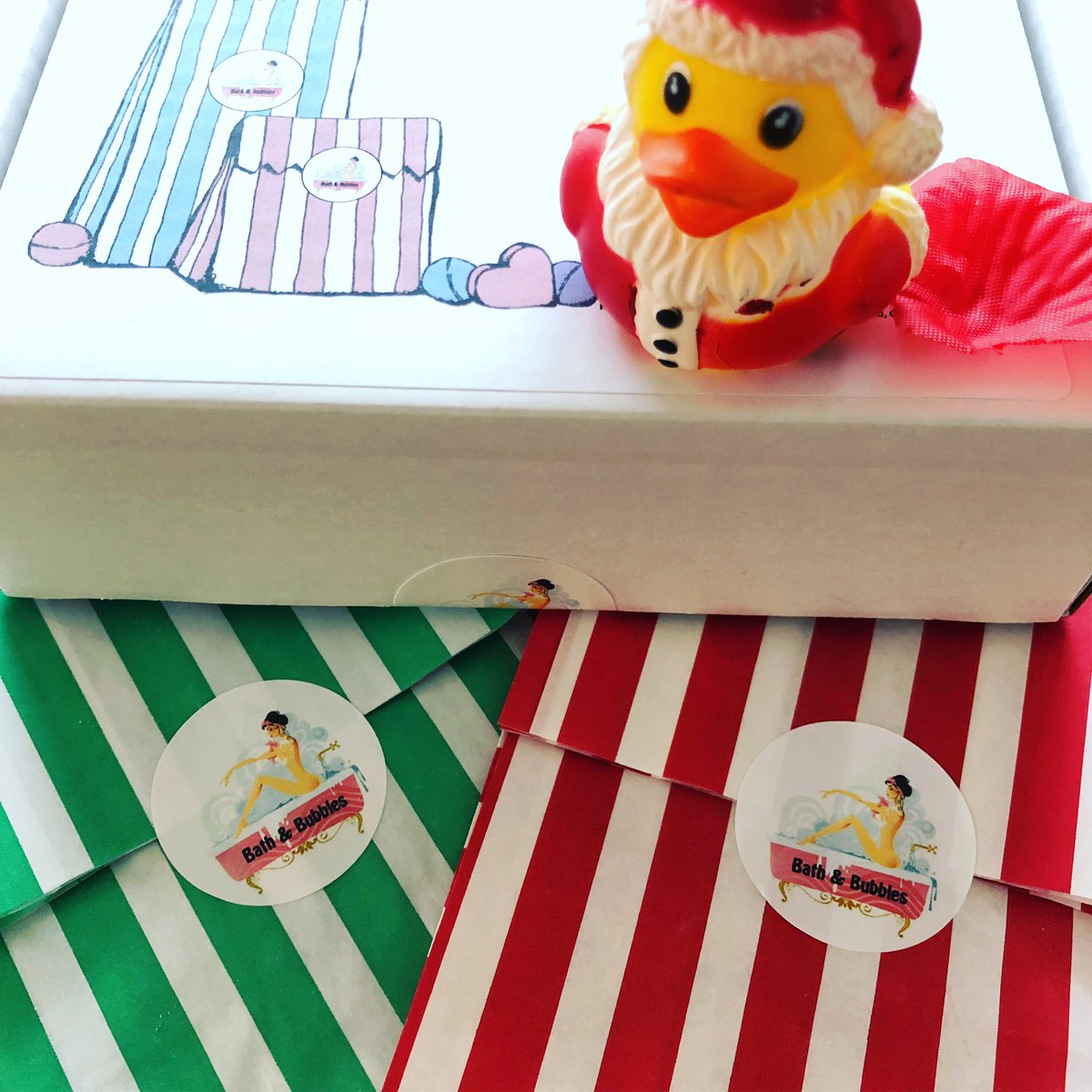 Our Christmas Order book is now open! Choose from a mailer or a box full of scrumptious bath treats - and check out Drake in his cute Santa outfit - whose feeling festive? bathandbubbles.co.uk #bathtime #ukseller #christmasgifts