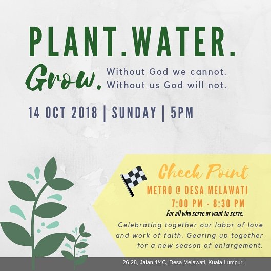 CampusAction's tweet photo. HAPPENING TOMORROW: Pastor Caleb will be preaching a sermon entitled ' Plant. Water. Grow'. For all whom are serving or wish to serve , do stay back for our Check Point Gathering , to get updates for the exciting season ahead of us! 😃 Spread the word! https://t.co/AsrlSnyMX3