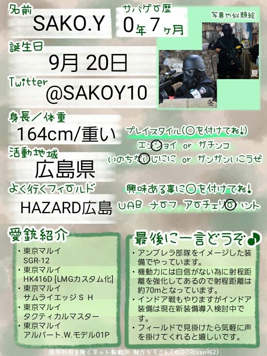 サバイバルゲームプロフィール サバイバルゲームプロフィール