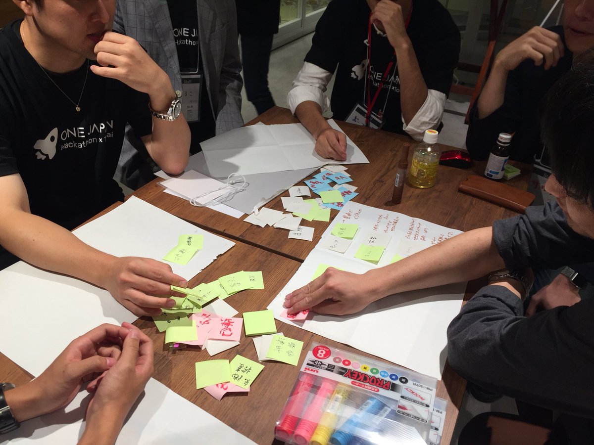 onejapantokai's tweet image. 参加者の方を見ていたら、運営もやりたくなってしまい、運営スタッフでアイデアソン開催中です😎✨