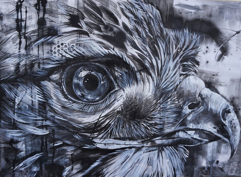 DowneHouse's tweet photo. Michelle in LVI has created this lovely piece from spray paints, acrylic, ink and charcoal for her A Level portfolio. Wow! #DHInspiringGirls #downeondisplay https://t.co/4RrFtd48o7