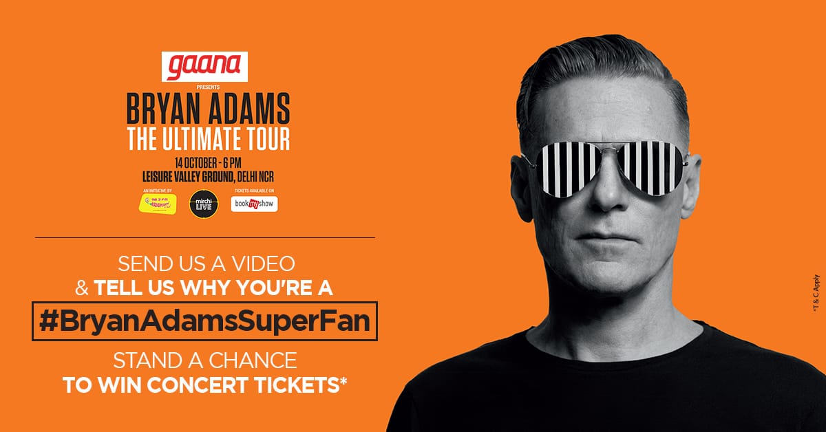 gaana's tweet photo. Tu jaane ya na jaane.. Rock ka baap @bryanadams aa raha hai! Send your entries telling why you are #BryanAdamsSuperFan and you could win free passes to ‘Bryan Adams: The Ultimate Tour’
 @RadioMirchi @bookmyshow #contest #ContestAlert #Delhi https://t.co/066KoewZGk