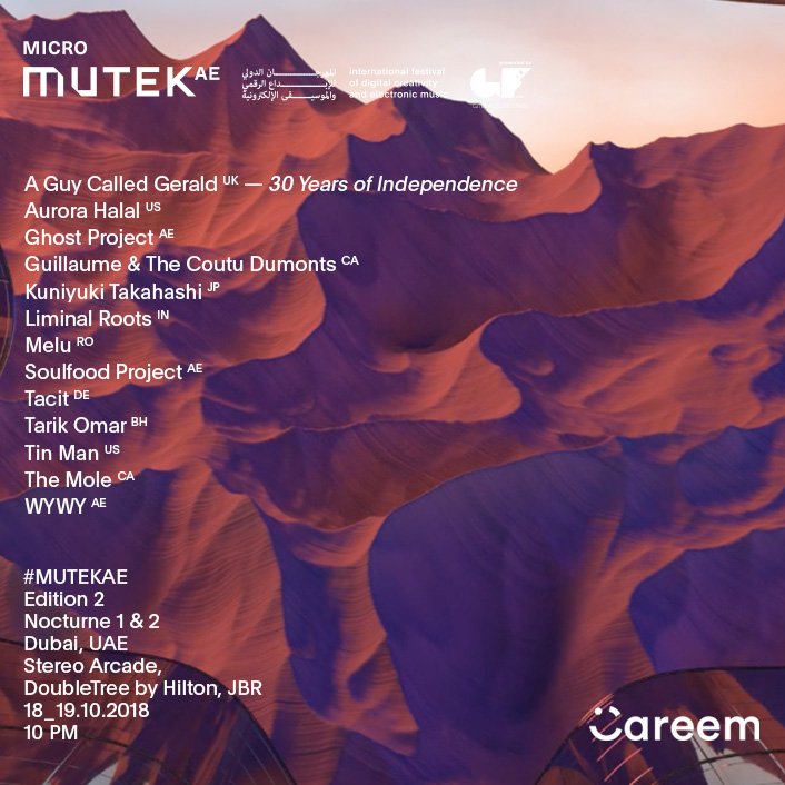 ◤ Nocturne 1 &amp; 2: October 18-19 ◢
Live performances by global artists in Room 1, local and regional acts take over Room 2.

Got your tickets yet? #MUTEKAE
➤ bit.ly/2zXhtSM