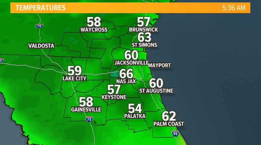 WeatherLauren's tweet image. Temps will continue to cool until sunrise at 7:27 a.m. in Jacksonville; 8 degrees cooler now than this time Friday morning. Loooove these crisp dew points in the lower 50s! #FloridaFall