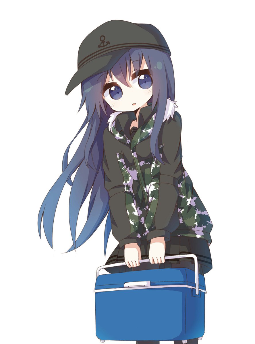 akatsuki (kancolle) 1girl solo long hair hat skirt camouflage white background  illustration images