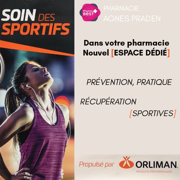 Amis sportif, la pharmacie Praden se spécialise dans le soin du sportif avec des conseils diététiques, des dispositifs d’aide à la pratique sportive et une équipe formée pour vous accompagner lors de votre pratique sportive.
