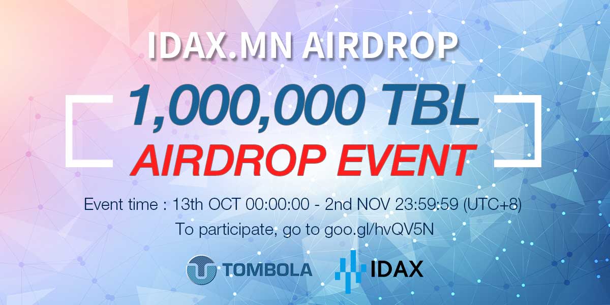 TOMBOLA_COIN's tweet photo. There’s a whooping 1,000,000 #Tombola #TBL #tokens to be distributed in the #IDAX #Exchange  #Airdrop event.
To harness this, https://t.co/aI9tWB6Z73 https://t.co/KR4yc9Y1Vn