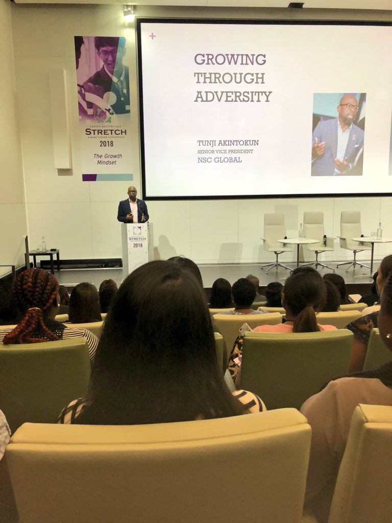 LiveLifeLiz's tweet photo. Such an inspiration. The definition of the Growth Mindset @Tunji_Akintokun #STRETCHConference #STRETCH2018 #CareerMasterclass https://t.co/2X3sQPbtEs