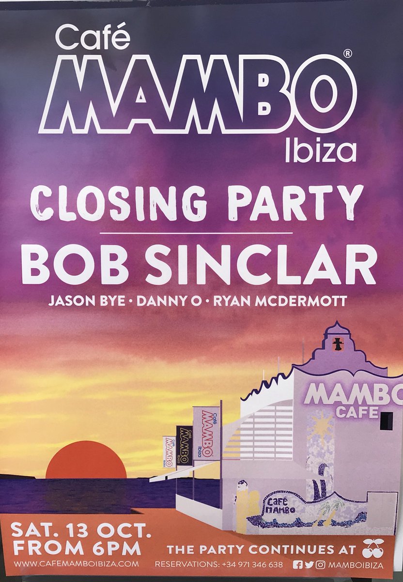 Tonight Cafe Mambo closing party with <a href="/bobsinclar/">Bob Sinclar</a> <a href="/DjJasonBye/">Jason Bye</a> <a href="/DJDannyO/">Danny O a.k.a AtalaiA</a> Ryan. 
Thank you to everyone that made summer 2018 so amazing. <a href="/doorlydj/">DOORLY</a> <a href="/DefectedRecords/">Defected Records</a> <a href="/lovelylaurasax/">Lovely Laura</a>  <a href="/bensantiago/">Ben Santiago</a> <a href="/martinsolveig/">Martin Solveig</a> <a href="/FatboySlim/">Fatboy Slim</a> <a href="/djrogersanchez/">Roger Sanchez</a> <a href="/toddterry/">Todd Terry</a> <a href="/arminvanbuuren/">Armin van Buuren</a> <a href="/SJ_RM/">Sunnery James & Ryan Marciano</a> <a href="/R1Dance/">R1Dance</a> 🙏🏻