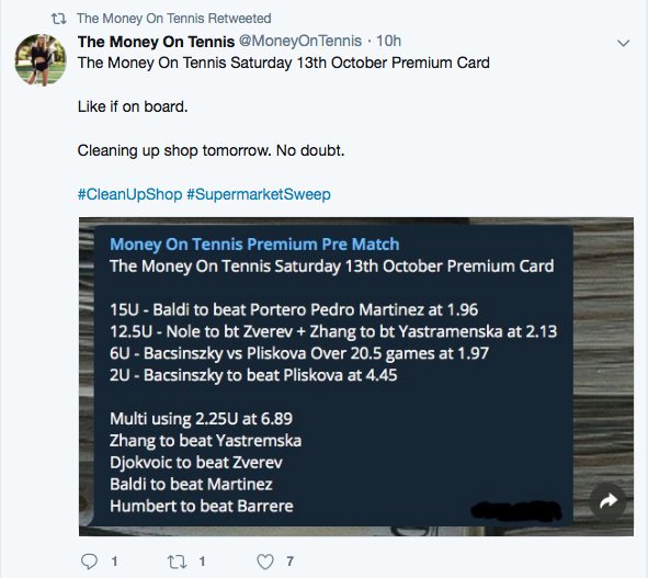 allsports29's tweet photo. After ydays -21u, did @moneyontennis clean up shop?
❌-15 Baldi
❌-12.5 Djok/Zhang
❌-6 Bacs
❌-2 Bacs/Pliskova over
❌-2.5 multi
Other plays:
❌ -10 o22.5 Bolt/Harris
❌ -20 berlocq
✅ +5.52 berlocq/garin over
-62.48u total 😂😂
#moneyontennis #premium #cleanupshop #LOL https://t.co/Lpu6M5kv6o
