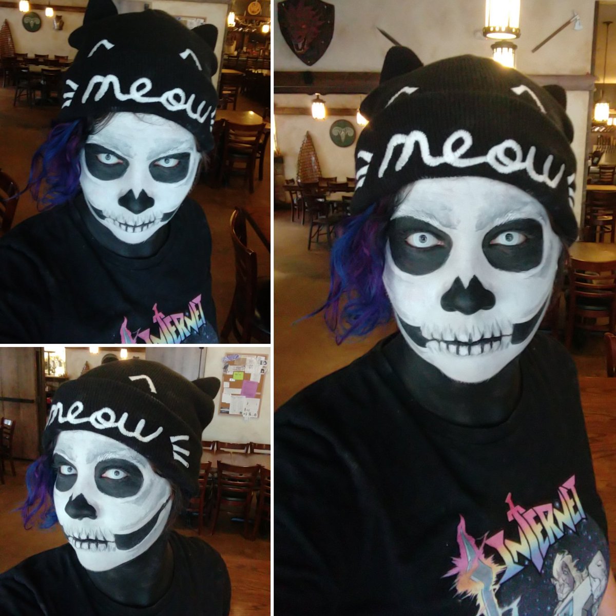 LinkleMegz's tweet photo. Well I gave up on #inktober but I am still being creative... I prefer this media and canvas anyway.... 

Practicing some skulls (never done them before) and The Silence of the Lambs tribute for our book club at work. #BodyPaintLife #BodyPaintPractice #skullmakeup #october https://t.co/NYuZqjGauD