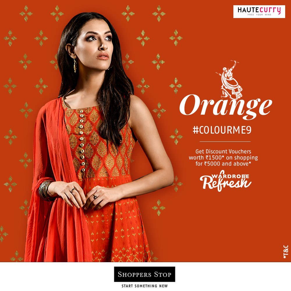 shoppersstop's tweet photo. Orange is the new favourite! Refresh your wardrobe with this and many more festive outfits and send us boomerangs or selfies in your gorgeous look of the day. Select few will be featured on our Instagram stories.
#WardrobeRefreshWithSS #ColourMe9 #Navratri #Orange https://t.co/Z5c6vlv1ID