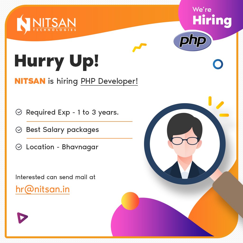 nitsantech's tweet image. #HurryUp #PHP_Developers
Best Opportunity!
NITSAN is Looking for PHP Developer with Relevant Experience of 06 months to 3 years.
Interested one can share their resume at hr@nitsan.in 
You can also share any reference. 
#Urgent_Opening #Recruiting #Hiring #NITSAN