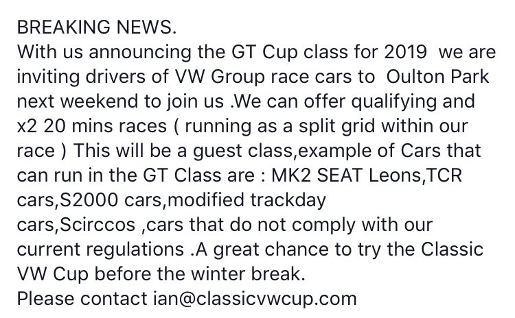 Challengevw's tweet photo. Exciting news if you own a later model VW group race car. #everyonewelcome #becauseracecar   @Oulton_Park @Damarint @DriveHeritage @NankangTyreUK @SuperProEU @TeamHardRacing @clubgti @Awesome_GTI https://t.co/CTqvPyCF2Z