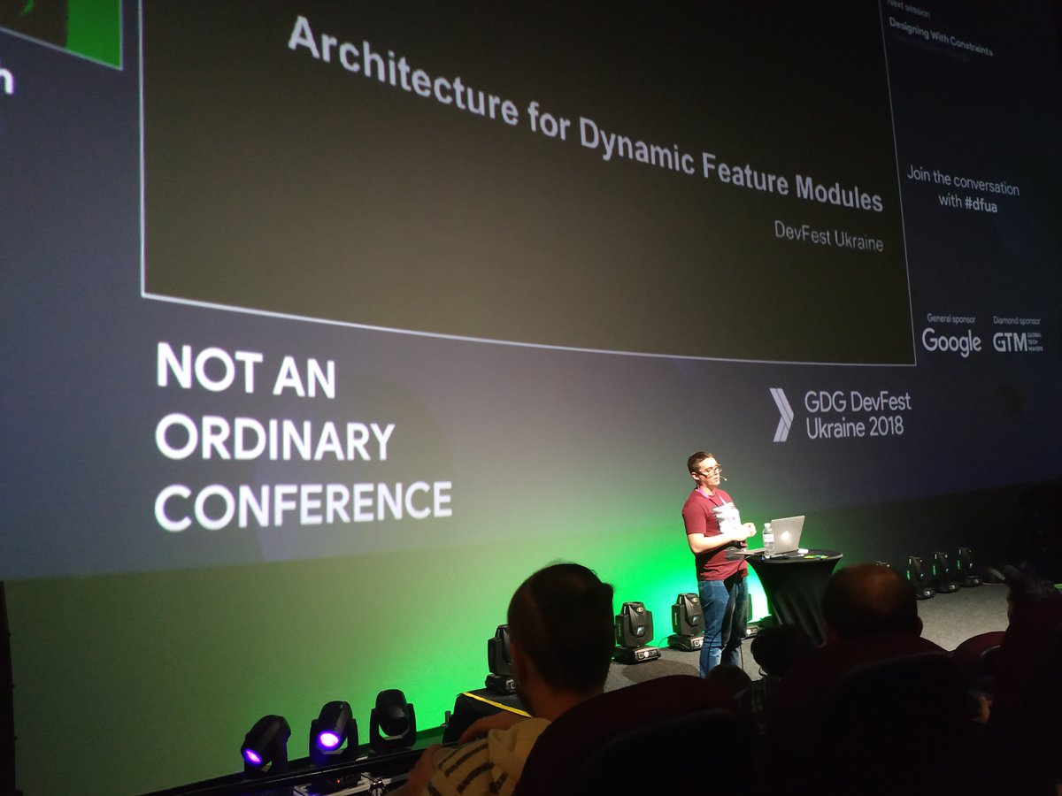 It's our very own <a href="/mherych/">Mateusz Herych</a>, the veteran of the stage at <a href="/devfest_ukraine/">GDG DevFest Ukraine</a>. Today he's talking about dynamic features in the context of app bundle architecture. #dfua #androiddev