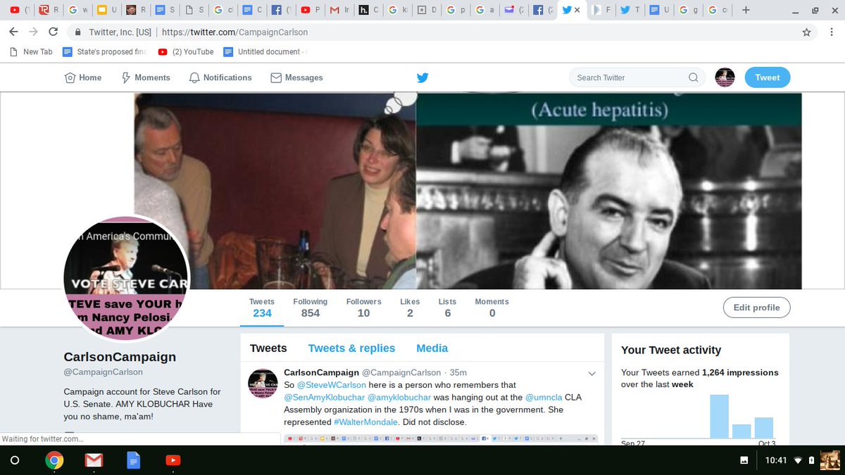 SteveWCarlson's tweet image. I'm running #writemein against @SenAmyKlobuchar #November6th. After I posted the photo below with "Have you no shame" Amy proudly had me locked out of my account for three days. Because she stops at nothing to "win."