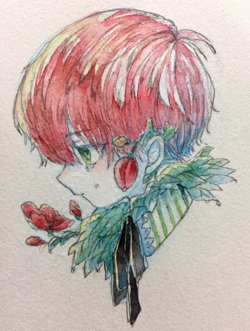 #美少年版深夜の真剣お絵描き60分1本勝負
お題 赤髪
また朝が来て、涙して、咲く 