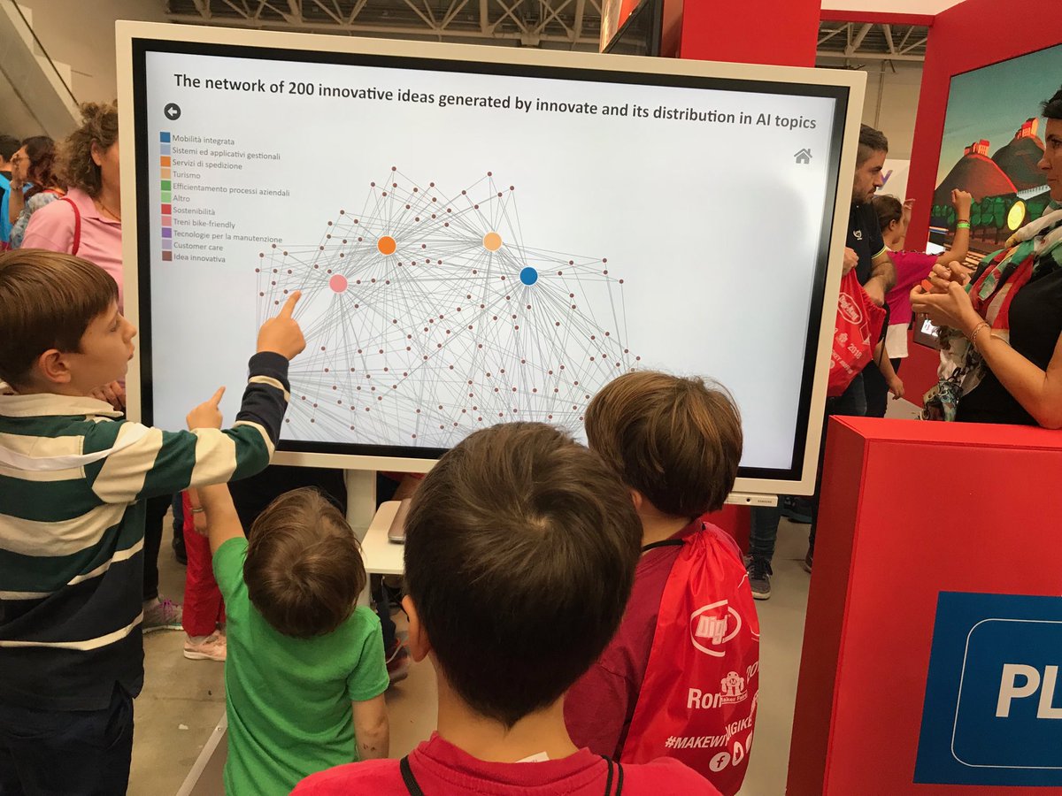 stefanocornwall's tweet image. ⁦kids and families enjoying their time, discovering #AI and interacting with touchscreen #dataviz @MakerFaireRome⁩  Thank you ⁦@fsnews_it⁩ #FSInnova