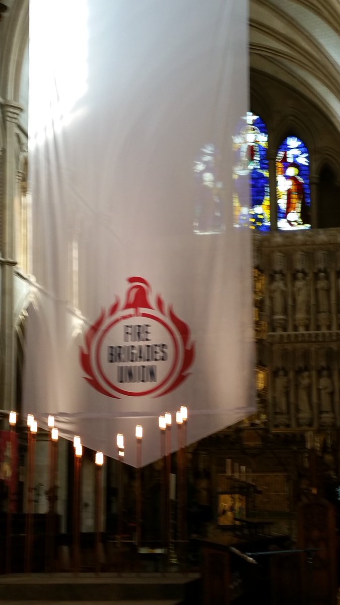 The Cathedral is all set for the @fbunational Centenary Service starting at 2pm. The Line of Duty banner contains the names of all firefighters killed in the line of duty since records began. Today we remember the bravery and sacrifices made by all firefighters.