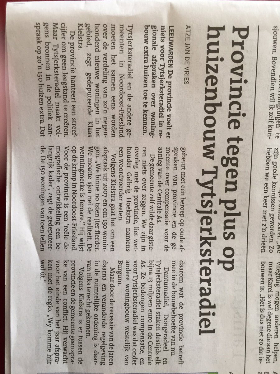 #Betrouwbaarheid Provinchie zakt onder nulpunt!  #LC vandaag.                               Ondanks harde afspraken met de gemeentelijke politiek ten aanzien van een + voor Burgum gaat Provinchie volop inzetten op realiseren van #krimpgebieden.     Burgum schreeuwt om woningbouw!