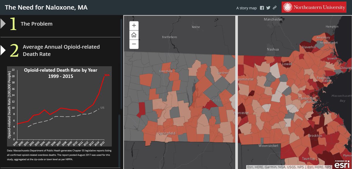jer_lindemann's tweet image. Need for Naloxone study and story map in Mass shown at #PublicInterestTechnology Summit nu.maps.arcgis.com/apps/MapSeries… #opioidepidemic