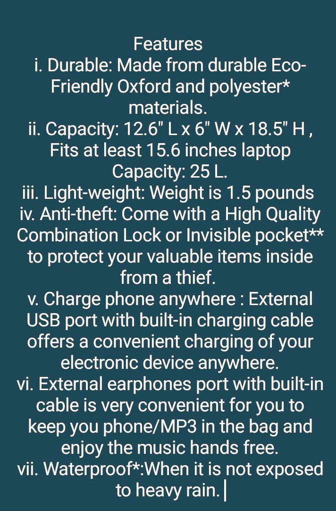 Major_Jeneral's tweet image. Our new arrival is here, Introducing the smart backpack that watches your back. Check out the features.

Price:#8500naira(excludes delivery fees

DM if u are interested. Share your story #Anti-theft #Smartbackpack

RT
@ib_akinz @strange_Lad @DhulQarNyn @habeebpain @AbdQi_AA