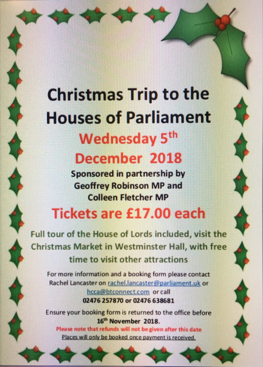 Join HCCA on a trip to London, tour the House of Lords, Visit the Christmas market in Westminster hall and have tons of fun! Tickets are £17.