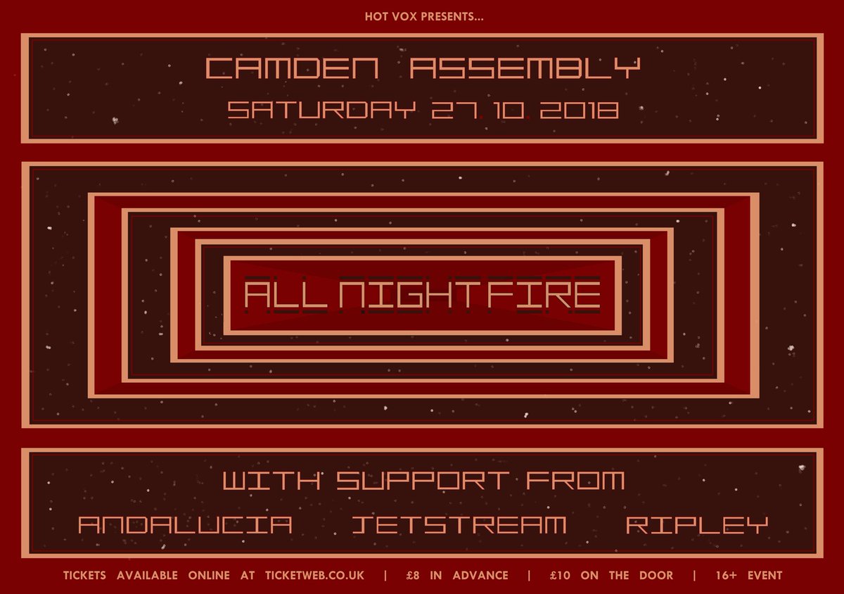 AllNightFire's tweet photo. Tickets for our Camden headliner on Saturday 27th are available online !https://t.co/Y4NW4pKSvy https://t.co/l8nX220Laa