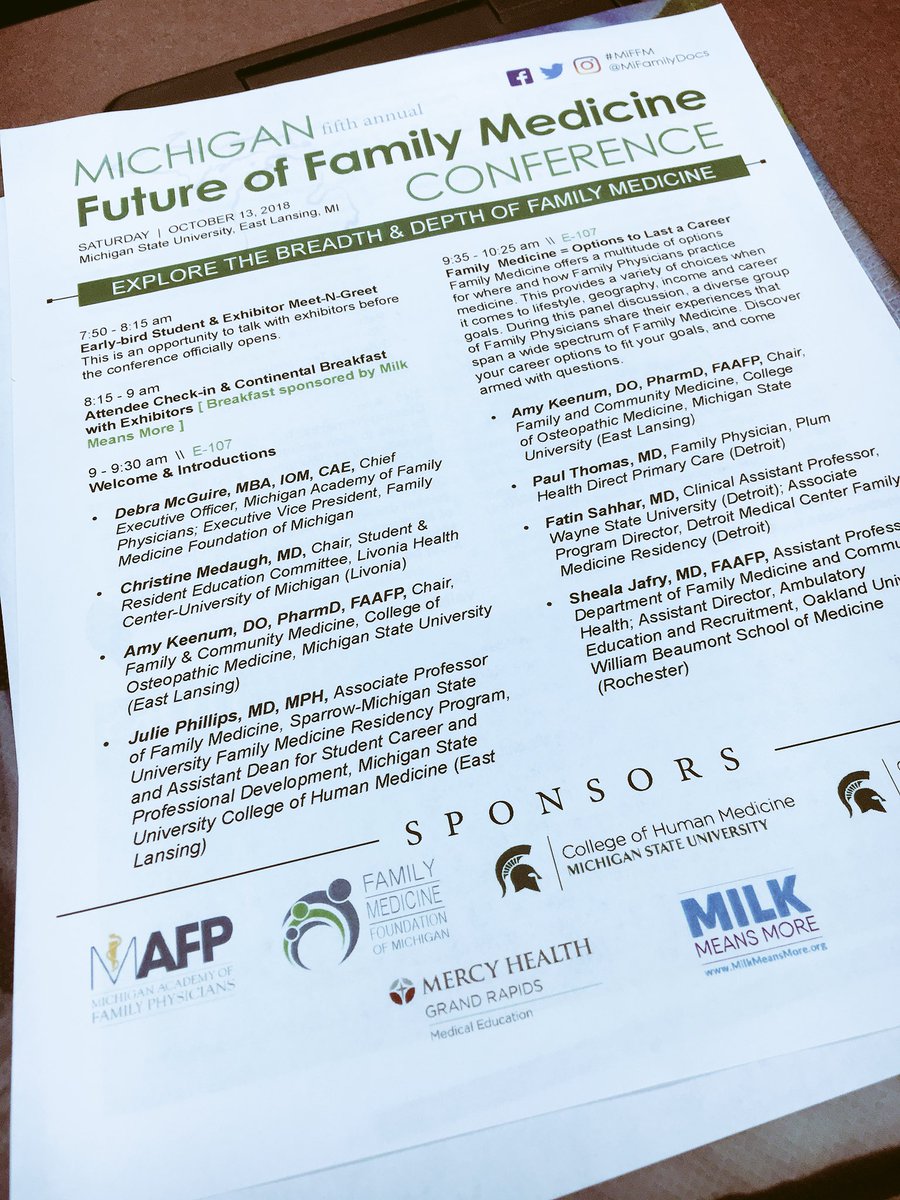 LaDoctoraCK's tweet photo. Starting Saturday with the Michigan 5th Future of Family Medicine learning about the many options that can last a career! #MiFFM #PublicHealth #FamilyMed https://t.co/p15Naxrwcc