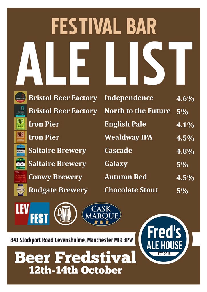 LevFred's tweet photo. Its all happening @LevFred tonight with #Beerfestival on ground floor @Jonnybentley360 #360exhibition in #Artgallery @cibuspizza upstairs & #Bluetones @TheQuill #MarkMorris in Cedar Room music venue #levfest #Levenshulme https://t.co/9d2JCBFgCK
