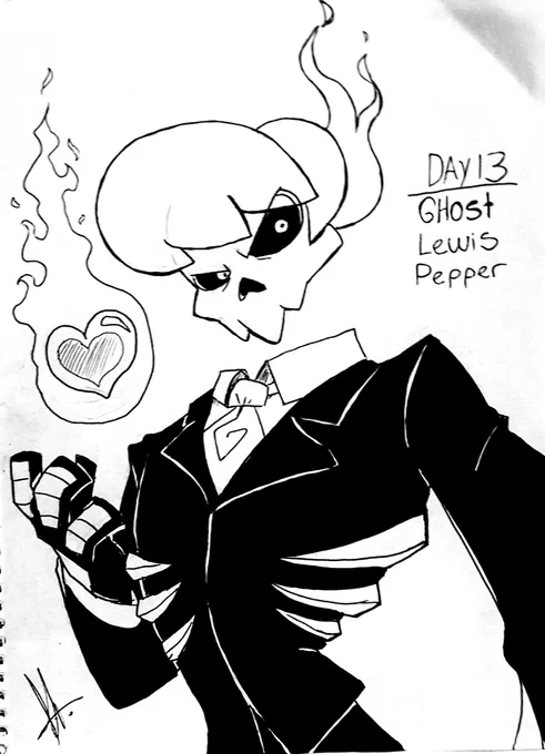 #Inktober2018 Ghost . Lewis Pepper better know as DA BOI! Im very exited *w*. 