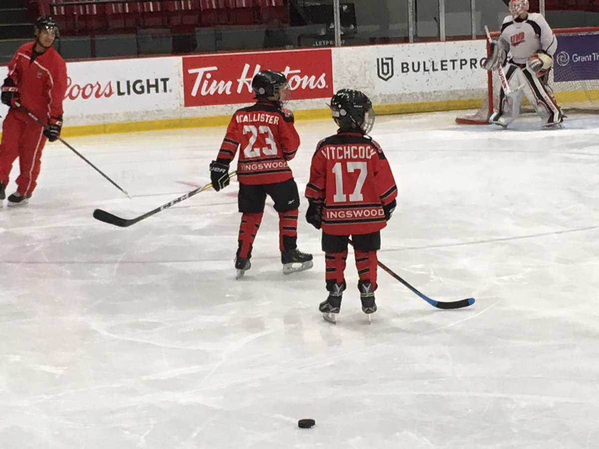 Two of last year’s players joined the UNB Reds varsity mens’ team for a pre-game skate today! Something our team members can look forward to this season!!