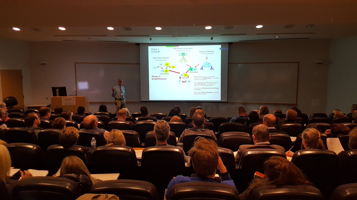 MORL_UIowa's tweet photo. Richard Smith explaining complement activity, regulation &amp; dysregulation and how it leads to #C3G. So much has been achieved in understanding its mechanism &amp; awesome scientists across the world working hard to find #treatments https://t.co/8msMXLav68