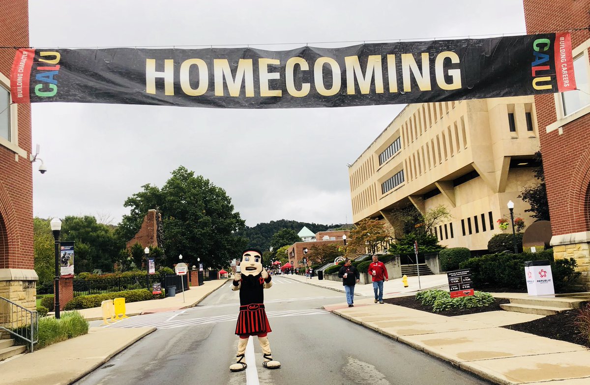 PennWCalifornia's tweet photo. Blaze is ready for #CalHoco18! Are you?! Join us for all of the Homecoming festivities today! 🔴⚫️ https://t.co/m86ckttdxh https://t.co/2extNRLaOu