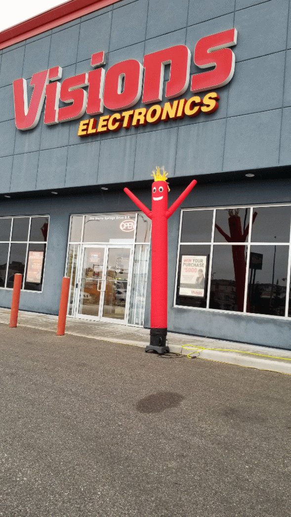 AirdrieVisions's tweet photo. We are OPEN and you can clearly tell it's a HUGE EVENT because the Wacky Waving Inflatable Arm Flailing Tubemen are OUT! https://t.co/VGWMEEpwAD