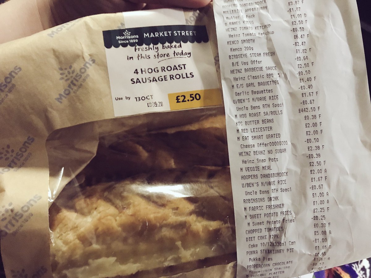 JenD_explores's tweet photo. So I popped some sausage rolls in our trolley at @Morrisons today when doing our weekly shop... Didn’t realise they were made of gold!! £442.50! #misprice #pricingerror #goldensausagerolls #morrisons https://t.co/9fWEFVhs3X