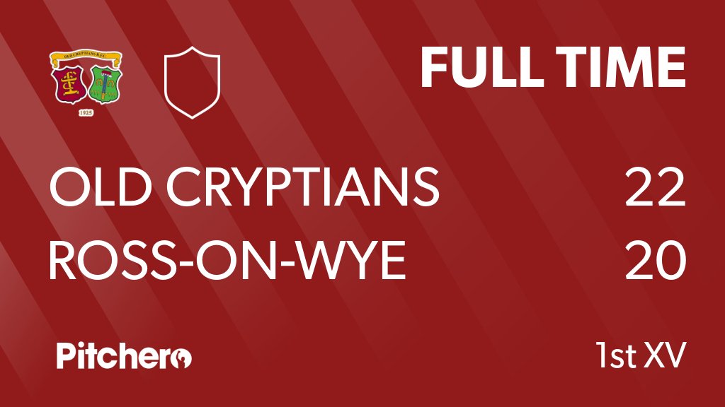 FULL TIME: Old Cryptians 22 - 20 Ross-on-Wye
#OLDROS #Pitchero
oldcryptiansrfc.co.uk/teams/3538/mat…