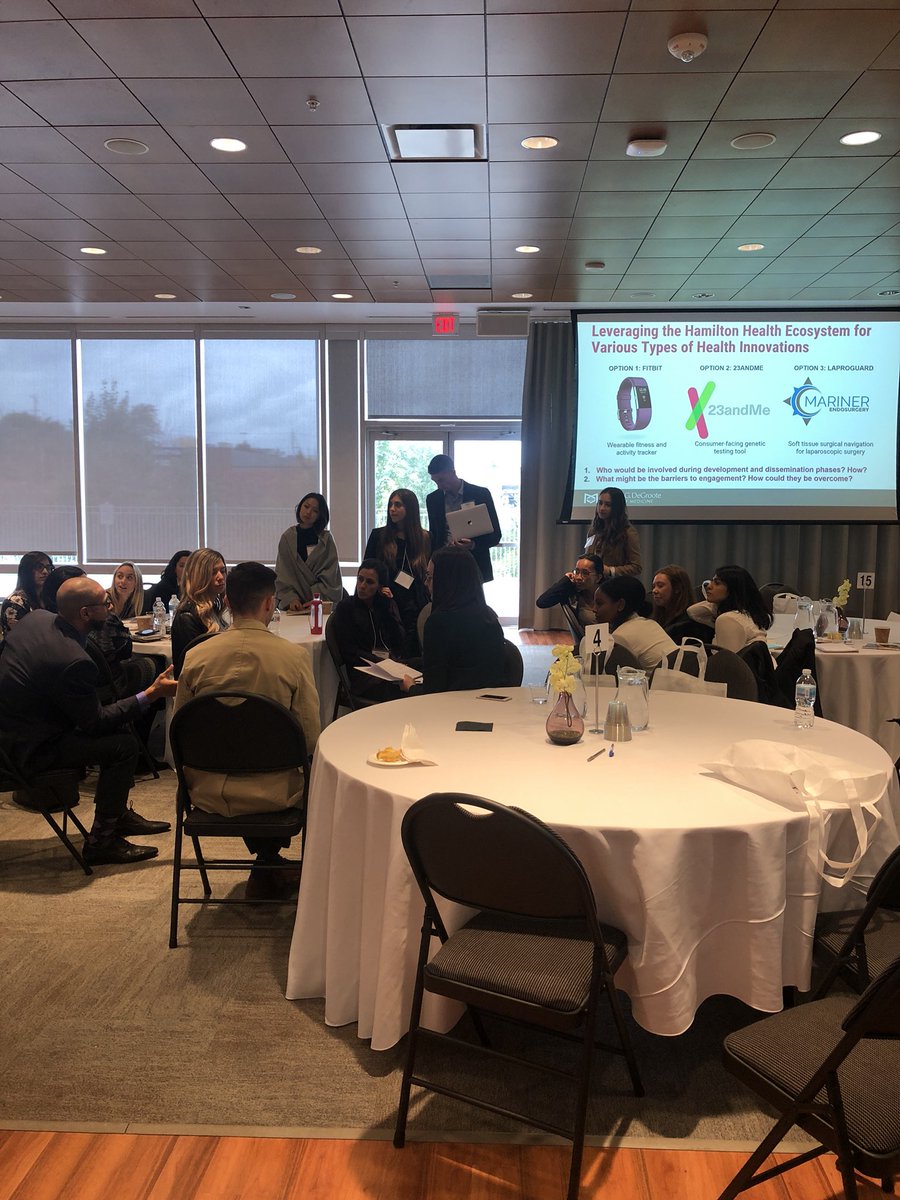 DeGrooteIHLC's tweet photo. Some amazing discussion going on about development and barriers to engagement for various health innovations like @fitbit @23andMe and Mariner Endosurgery! #DIHLC2018 #healthinnovation #ONhealth #MedEd #interprofessional https://t.co/d7tvFPW097