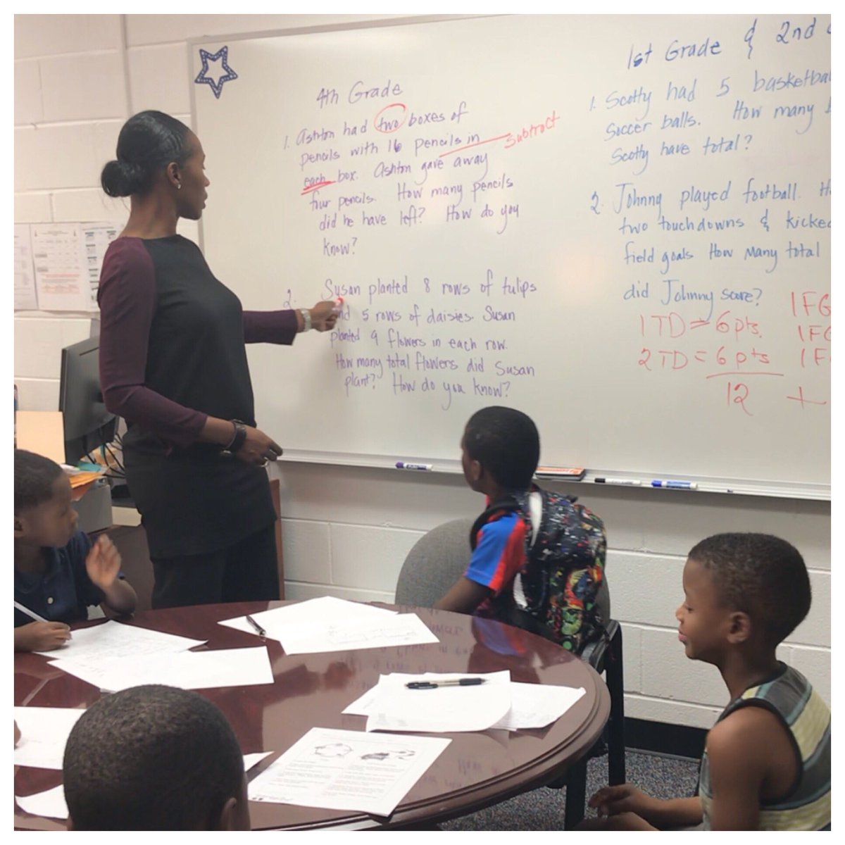 Mrs. Pettway working with the scholars on word problems! That’s my principal! <a href="/ConleyHillsES/">Conley Hills ES</a> <a href="/DrNHenderson/">Nathalie M Henderson, PhD</a> @ic_rock <a href="/MsDBolden/">Ms. D Bolden</a> <a href="/austin_carla/">Dr. Carla Roberts Austin</a> #BulldogBound