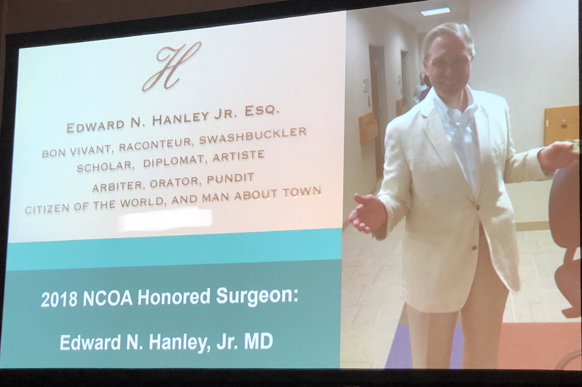 Honored to present the 2018 Honored surgeon award to my mentor Ed Hanley. #NCOA2018 @AtriumHealth @CLT_OrthoRes @aoa1887 @MatherMD #pioneer #leadership #careerachievement